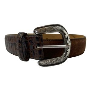 Tony Lama Suede Leather Western Belt Size 36 Brown Silver Tone Buckle NEW